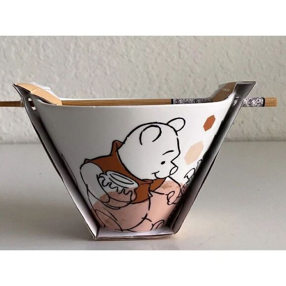 Disney Other - Disney Winnie the Pooh & Piglet Autumn Fall Ramen Bowl &‎ Chopsticks NEW